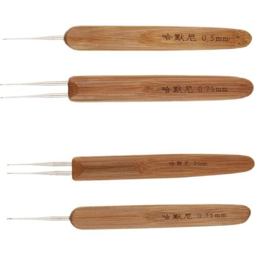 4pcs Bamboo Hair Weaving Crochet Needles Dreading Hooks Dreadlock Tool for Braid Craft 0.5mm 0.75mm