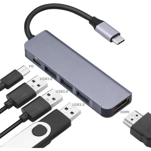 5-port converter type-c hub to HDMI + 3 * USB3.0 + PD USB C docking station 5-port multifunctional hub MACBOOK PC adapter
