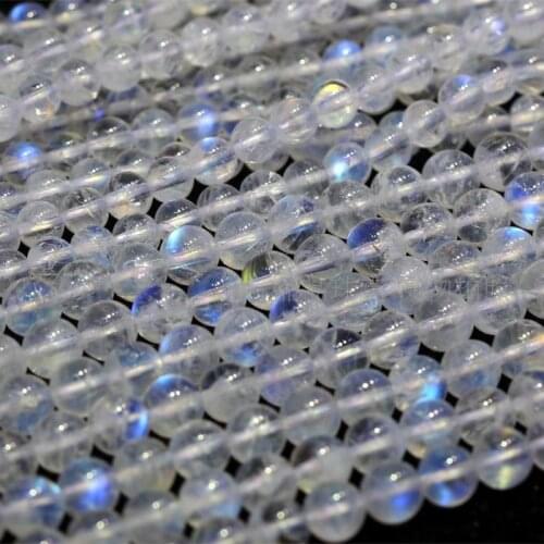 7A loose beads WHITE MOONSTONE round 4-10NN 40CM blue RAINBOW for DIY jewelry making FPPJ wholesale beads nature gem stone