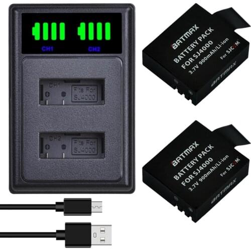 Batmax For SJCAM SJ4000 Battery pack+New LED Dual USB Charger for sj4000 sj 4000 SJ5000 6000 7000 8000 sj9000 M10 Action Camera