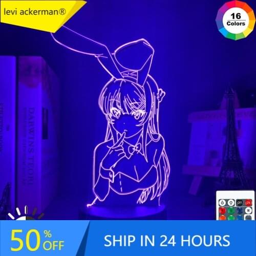 Anime Waifu Mai Sakurajima Led Night Light for Bedroom Decor Mai Light Gift for Friend Sakurajima Bunny Girl Led Lamp Anime Gift