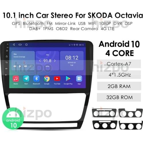 Android 10 Car Auto Radio Multimedia Player for SKODA Octavia 2 A5 2008-2013 Car Video Navigation GPS 2 Din 10 Inch Stereo Wifi