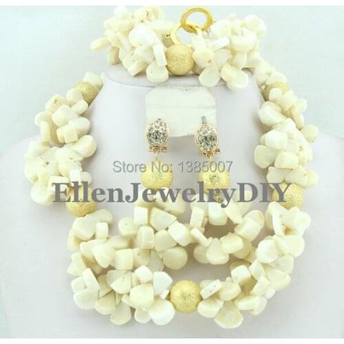 White Nigerian Wedding Coral Beads Jewelry Red Coral Jewelry Set Necklace Bracelet Earrings African Beads Jewelry Sets W7307