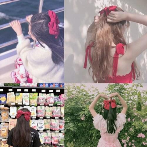 Oversize Fabric Bowknot Pink Red Blue Green Headbands Elastic Hair Bands Ponytail Holder Headwear For Women