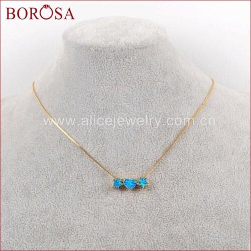 BOROSA 3PCS Heart & Double Stars Gold Beads 17inch White/Blue Japanese Opal Pendant Necklaces for Women Jewerly G1574