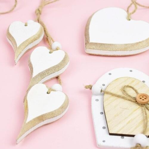 Wooden Heart Pendant DIY Wood Craft Hanging Ornament for Wedding Valentines Day Birthday Decoration Party Gifts