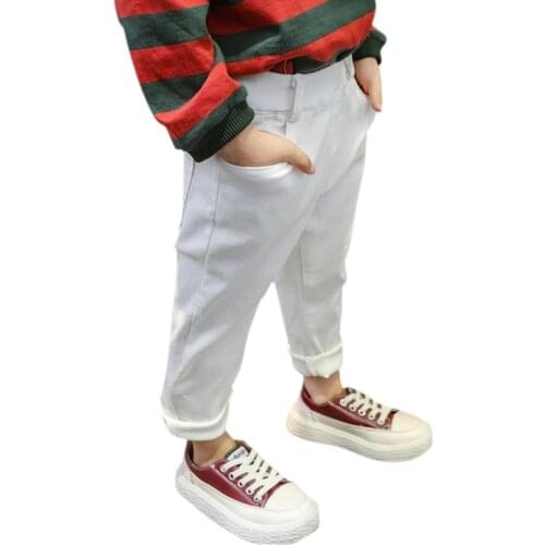 Kid Jeans Mid-Waist Casual Solid Color Jean White For Kids 1-7 Years Old