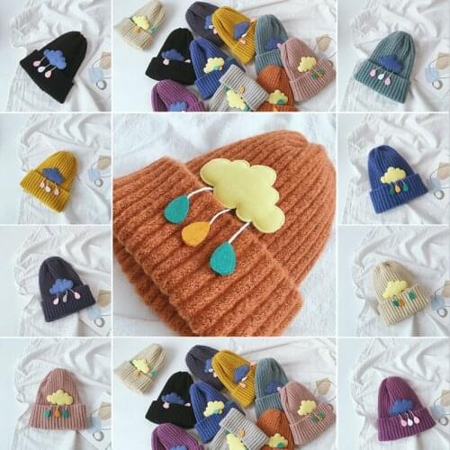 Childrens knitted cute hats high elasticity new hats mohair warmth and windproof cloud cartoon doll woolen boy and girl hats