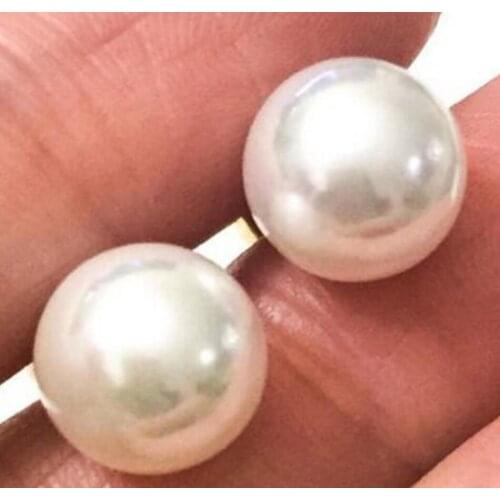 Jewelry Free Shipping noble jewelry Large Classic 9mm White Akoya Round Pearl Earrings 14K