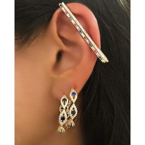 Geometric rectangle cz clip on earring Gold silver color micro pave white rainbow cubic zirconia no piercing earrings for women