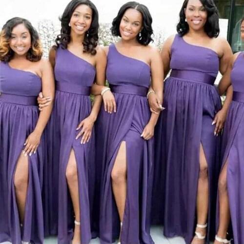 Custom Made Simple Cheap Purple One Shoulder Chiffon Wedding Guest Bridesmaid Dresses