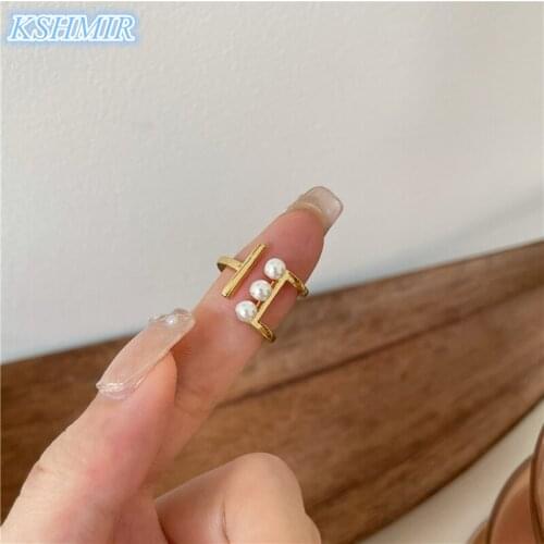 2021 New Creative U-Shaped Gold Pearl Opening Rings For Woman Korean Fashion Jewelry Wedding Goth Girls Sexy Finger Accessories