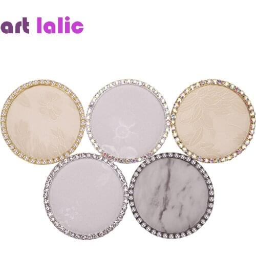 1pc Round Embroidered False Nail Art Plate Tips Marble Rhinestones Pearl Practice Display Showing Stand Board Palette Nail Tools