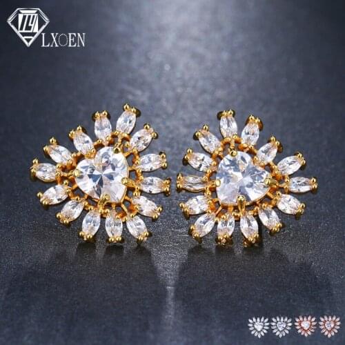 LXOEN Heart Shape Crystal Studs Ear With Silver Color Women Love Small Stud Earrings Party Jewelry Gift Brinco