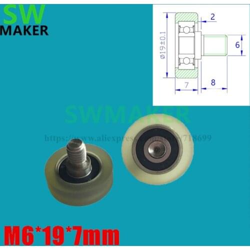 M6*19*7mm 605 bags of tape screw bolt screw pulley outer diameter 19mm outer thread bearing Stainless steel pulley PU wheel