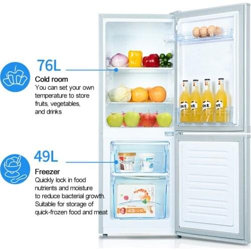Household Refrigerator 125L Energy-Saving Silent Small Refrigerator Small Double Door Refrigeration Freezer 220V