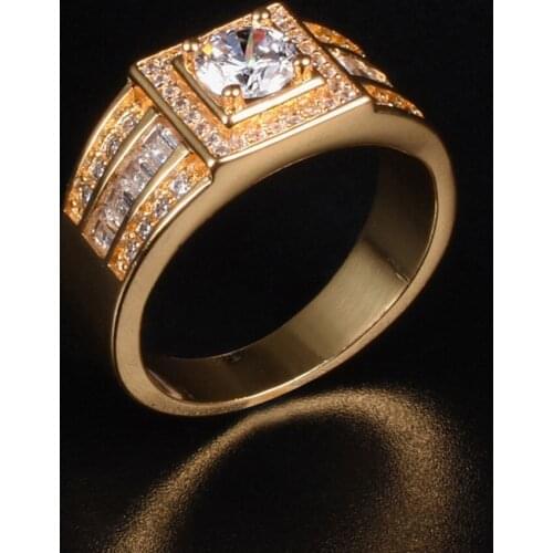 Luxury Round cut 1.2ct Diamond 10K yellow gold Wedding Rings for Men Jewelry gift