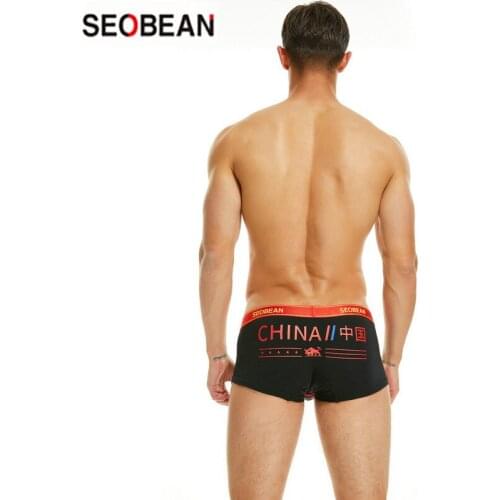 SEOBEAN Mens Underwear Chinese Zodiac Printing U-pouch Bag Design Low Waist Cotton Knitting Breathable Mens Boxers