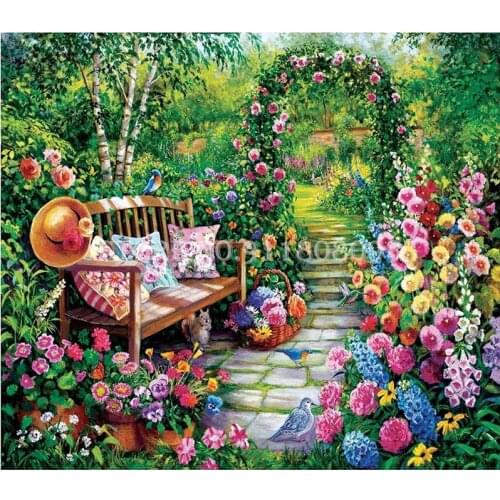 Full Drill Diamond Painting Flowers and Chairs Diamond Embroidery Cross Stitch Kits Rhinestones Needlework Garden Decoration