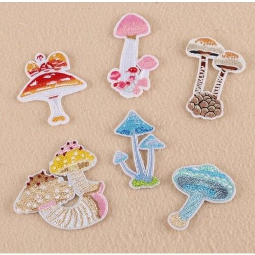 50pcs/lot Embroidery Patches Mushroom Plant Clothing Decoration Accessories Shirt Biker HandBag Diy Iron Heat Transfer Applique