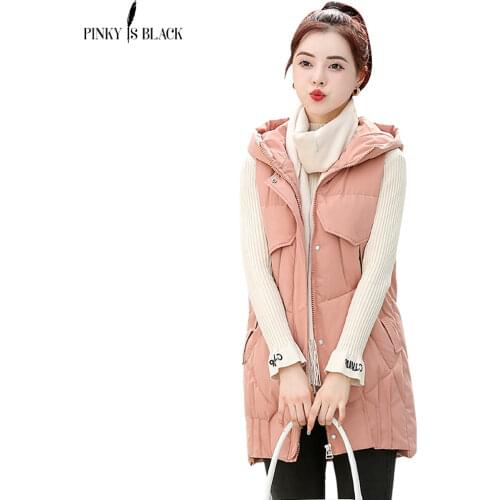 PinkyIsBlack 2021 New Winter Women Vest Coat Solid Hooded Sleeveless Thick Warm Cotton Padded Vest Coat Female Winter Waistcoat