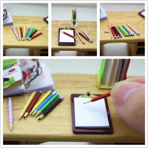New 8Pcs/set 1/12 Dollhouse Mini Colorful Pencil Model Fashion Miniature Accessories Simulation Model Toys For Doll Kids Gift