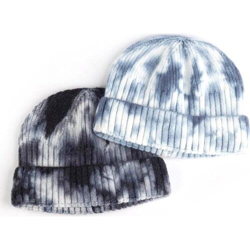 New Simple Adult Tie Dye Knitted Beanies Skullies Hat Fashion Warm Beanie Casual Women Men Couple Hats Unisex Cap Gorros