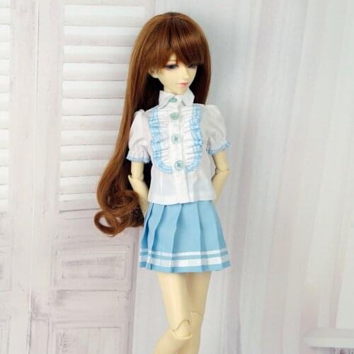 BJD Clothes White Shirt Blue Mini Skirt Uniform Outfits Clothing For 1/4 17" 44cm Tall Female BJD doll MSD DK DZ AOD DD Doll
