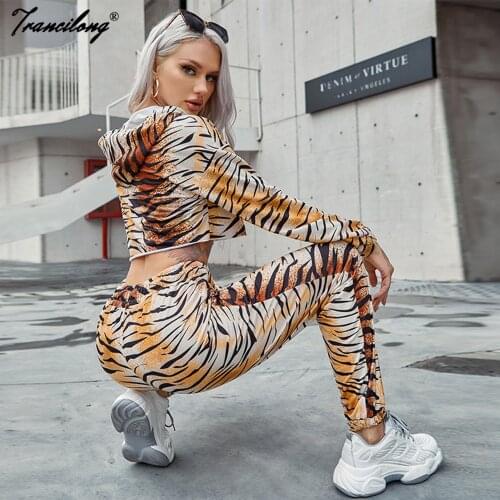 Sexy Wild Casual Leopard Print Two Piece Set Women Long Sleeved Hoodie Home Suit Crop Top And Pants Lounge Wear Conjuntos Mujer