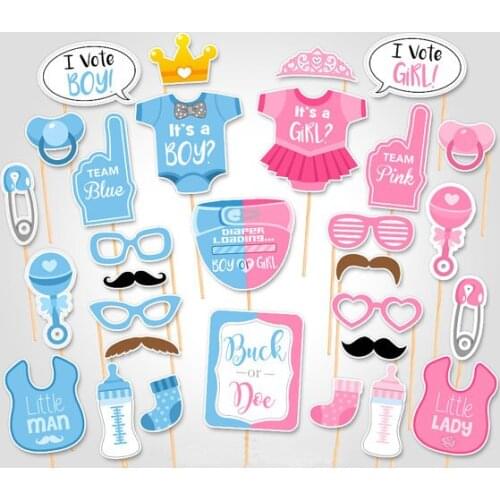 PZ102 30pcs Baby Gender Reveal Party Photobooth Props Baby Shower Party Supplies Decor