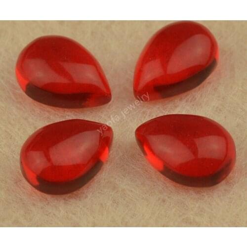 Sale 3x4~13x18mm Dark Red Color Garnet Glass Pear Cabochon Flat Back Bottom Loose Glass Stone Tear Drop Shape Synthetic Gemsone