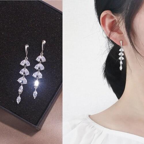 Luxury Shiny Crystal Long Earrings For Women Elegant Wedding Jewelry Trendy Water Drop Cubic Zircon Drop Dangle Earring Bijoux