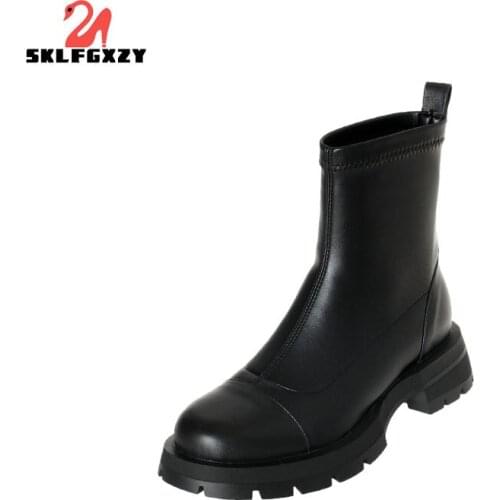 SKLFGXZY 2021 Genuel Leather Luxury Chelsea Boots Women Platform Lady Boots Chunky Winter Shoes Short Ankle Boots Thick Heel