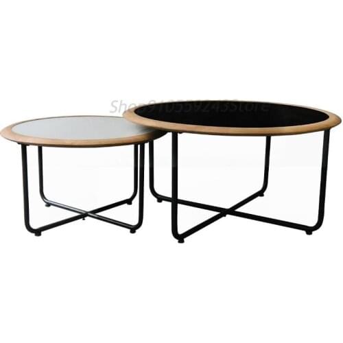 Nordic Sofa Side Table Size Round Coffee Table Combination Small Apartment Living Room Tempered Glass Light Luxury Black And Whi