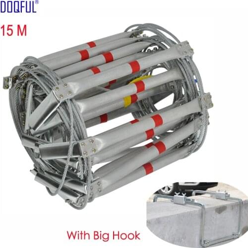15M Fire Escape Ladder Big Safety Hook 50FT Folding Steel Wire Rope Ladders Aluminum Alloy Emergency Survival Rescue Protection