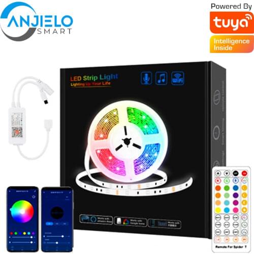 Anjielosmart Tuya WiFi LED Strip Lights Works with Alexa Google Home with APP and Remote Control for Bedroom Kitchen Party(10M)