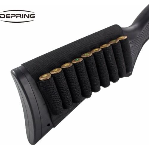 Tactical 9 Rounds Rifle Bullet Pouch Buttstock Ammo Carrier Bag Rifle Shell Holder Cartridge for 12 Gauge Hunting Accessories