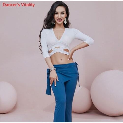 Oriental Dance Top/Pants V-Neck Shirt 7-Point Sleeve Trousers Practice Clothes Set Female Belly Dancewear Performance Clothing