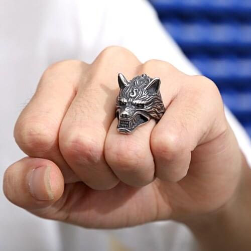 Vintage Viking Wolf Head Ring Mens Stainless Steel Animal Ring Northern Totem Amulet Biker Jewelry Accessories Gift