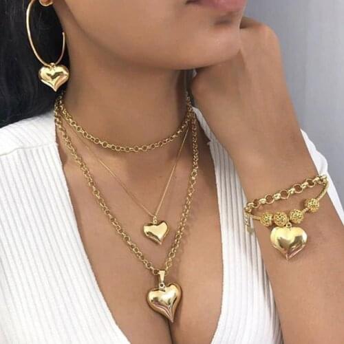 Vintage Multi-layer Chain Necklace For Women Fashion Trendy Gold Color Pendant Necklaces Heart Choker Necklace Fashion Jewelry