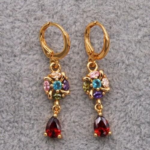 Bohemia Dangle drop earrings for womens Water Drop Red Blue stone Jewelry earrings for Party Wedding Valentines Day Gift