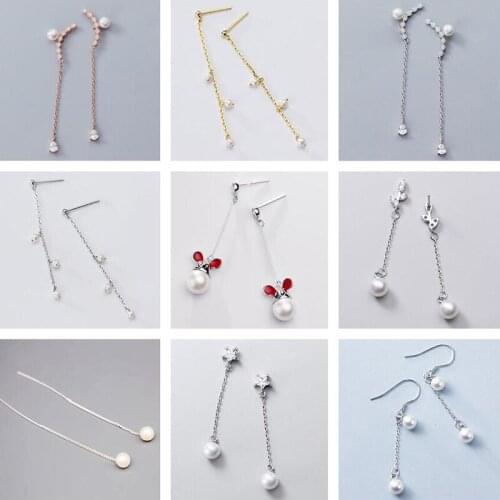 PONYKISS Trendy 925 Sterling Silver Animals Flower Pearl Teassl chain Drop Earrings For Women Party Fine Jewelry Accessory