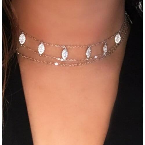 2021 Fine 925 sterling silver fashion gold short necklaces with sparking CZ double chain water-drop choker women elegant jewelry