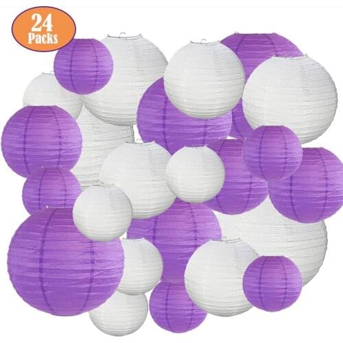 24 Pcs/set White Purple Chinese Paper Lantern Assorted Sizes papier lampion for Wedding Outdoor Parties Hanging Decoration