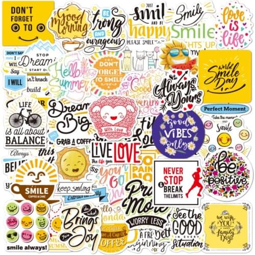 50Pcs/Set Wholesale Inspirational English Letter Stickers For Luggage Laptop Skateboard Water Bottle Guitar Car Decal Kids Gifts