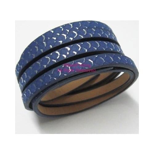 5x2mm Navy blue snake lace leather cord 5mm Flat leather cord