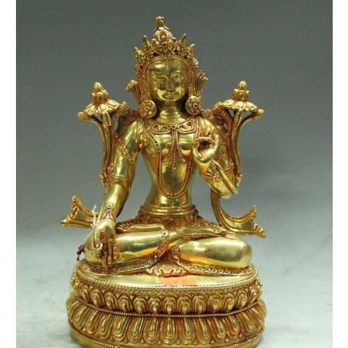 9"Tibet Buddhism bronze Gold White Tara kwan-yin GuanYin Bodhisattva buddha stat