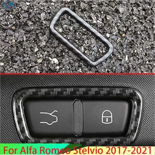 For Alfa Romeo Stelvio 2017 2018 Car Accessories Carbon Fiber Style Tail door cover Switch Button Control Panel Cover Trim Bezel