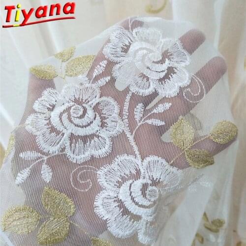 White Flower Embroidery Tulle for Living Room Window Drapes Panel Ldyllic Elegance White Sheer Yarn X-M151#30