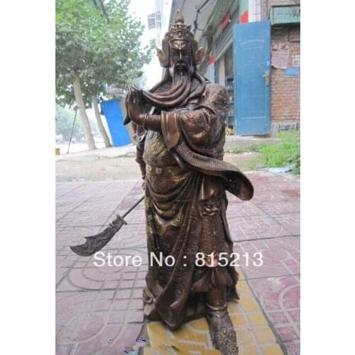 40cm 50cm 60cm Bronze Gilt Dragon Warrir GuanGong Guan Gong GuanYu Hold Sword Statue